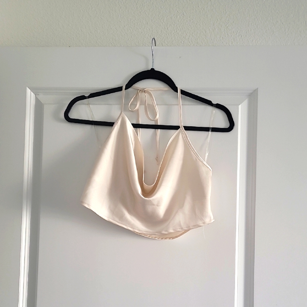 Cream Satin Crop Top